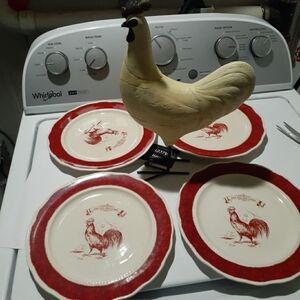4 Country Living Red Friends Rooster Salad Plates 9" + Free